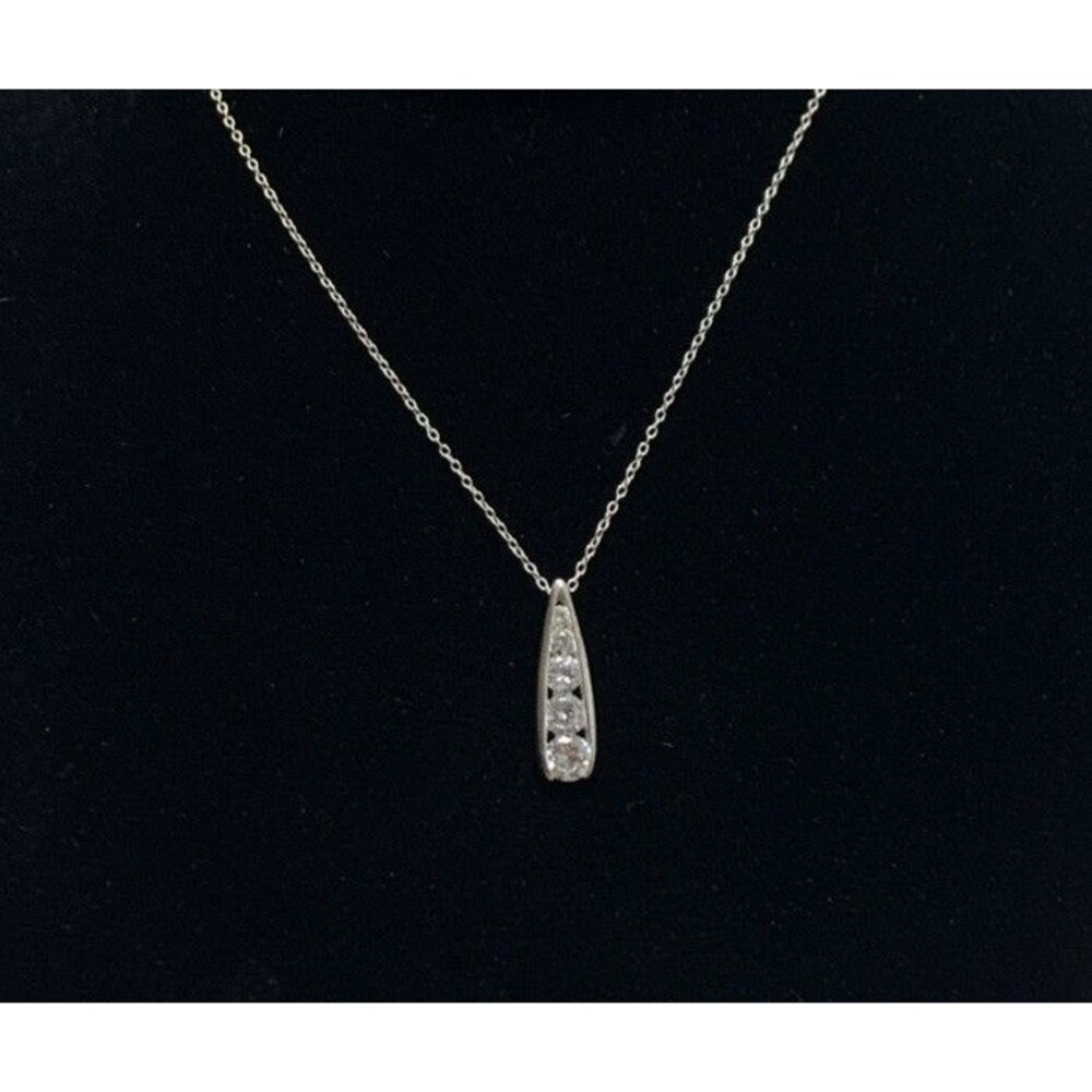 Sterling Silver 925 CZ Drop Necklace Journey Pendant Dainty Silver 18”